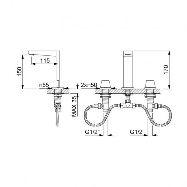 Robinet mélangeur 3 trous pour lavabo Collection ICE