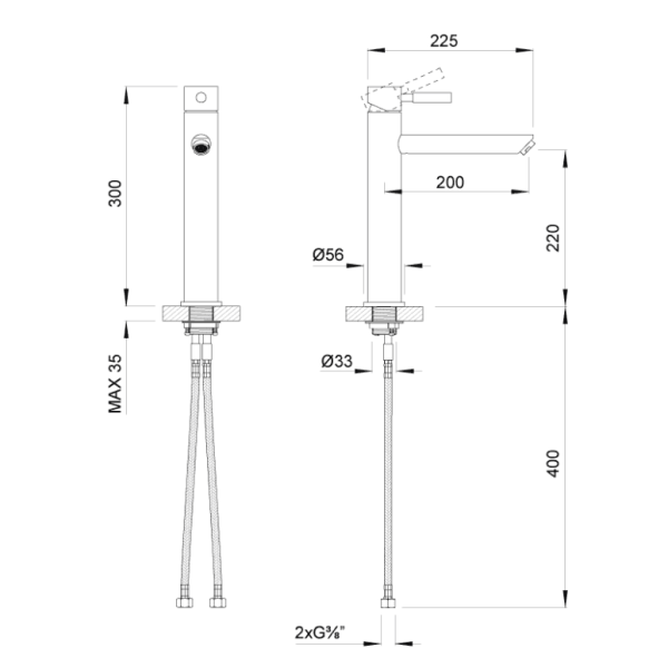 Robinet mitigeur réhaussé métal brossé bec long Collection LOOP