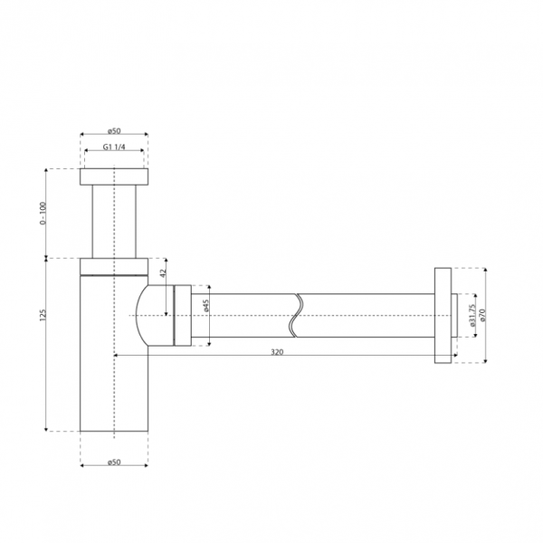 Siphon design rond en laiton chromé pour vasque à vidage apparent﻿