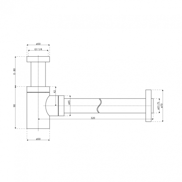 Siphon design rond en laiton chromé pour vasque à vidage apparent﻿