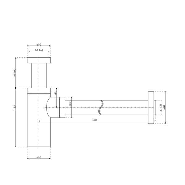 Siphon design rond en laiton chromé pour vasque à vidage apparent﻿