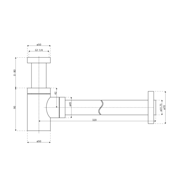 Siphon design rond en laiton chromé pour vasque à vidage apparent﻿