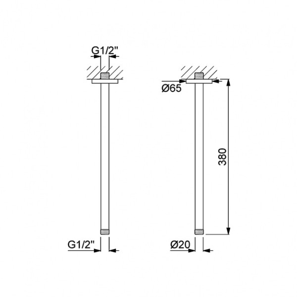 Bras de douche vertical 36 cm pour douche de tête