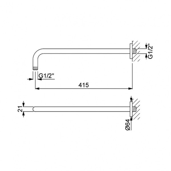 Bras inox brossé mural 41 cm pour douche de tête