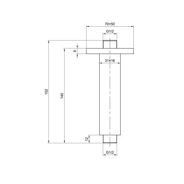 Bras vertical laiton chromé 14 cm pour douche de tête