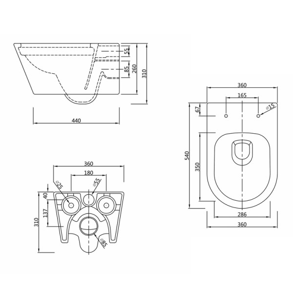 WC suspendu design SOHO avec abattant thermodur "slim"