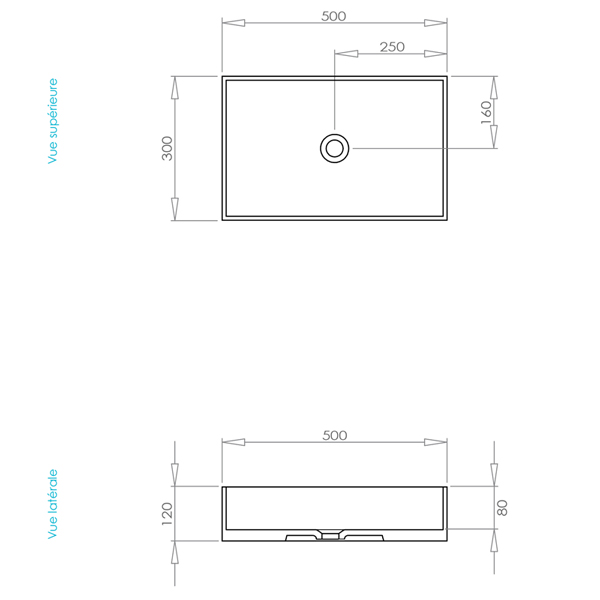 Vasque à poser rectangulaire Solid Surface SQUARE 50x30 cm