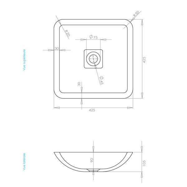 Vasque à poser ovale en Solid Surface LAKE 42 x 42 cm
