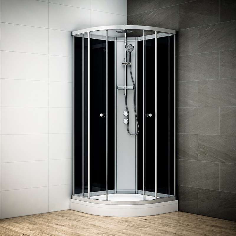 Cabine douche intégrale SILVER 1/4 de rond avec vitres blanches