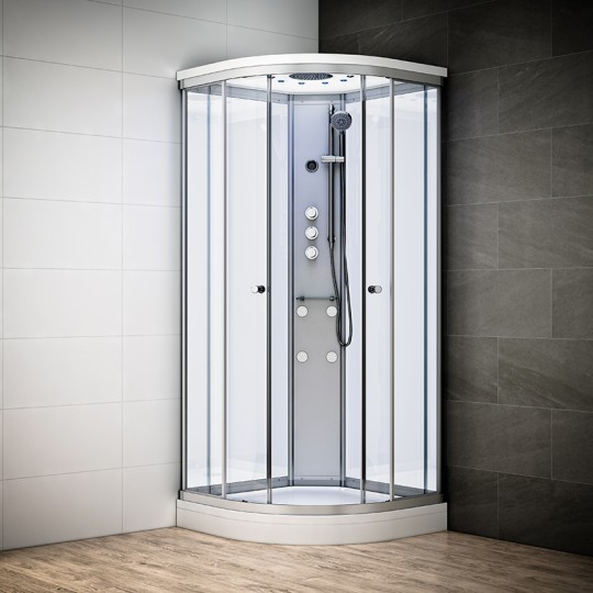 Cabine douche hydromassage SILVER 1/4 de rond avec vitres blanches