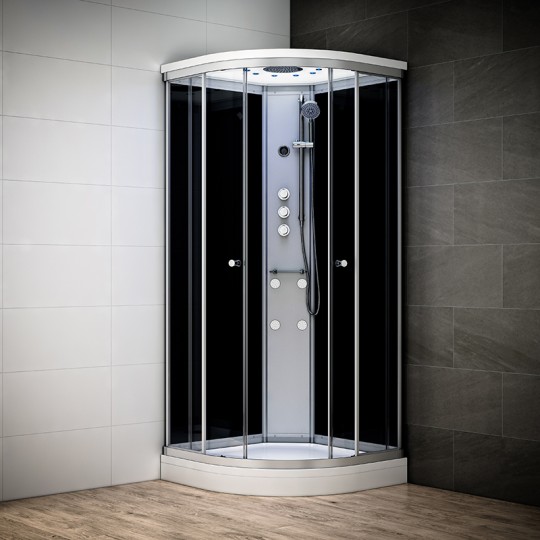 Cabine de douche hydromassage 90x90 SILVER Noir 1/4 de rond