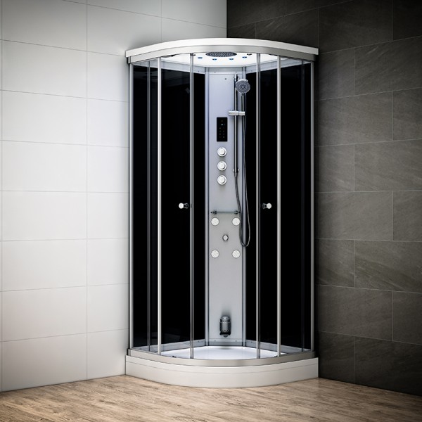 Cabine douche hammam SILVER 1/4 de rond avec vitres noires
