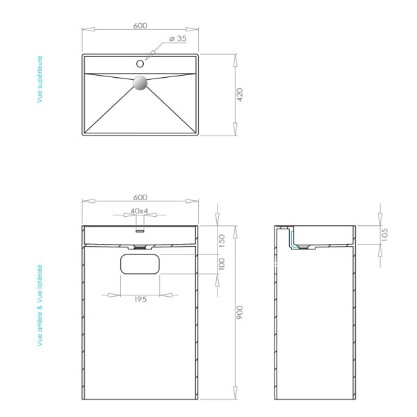 Lavabo colonne en Solid Surface TOTEM 60 x 42 x 90(h) cm