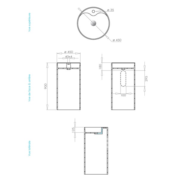 Lavabo colonne en Solid Surface TOTEM 45 x 45 x 90(h) cm