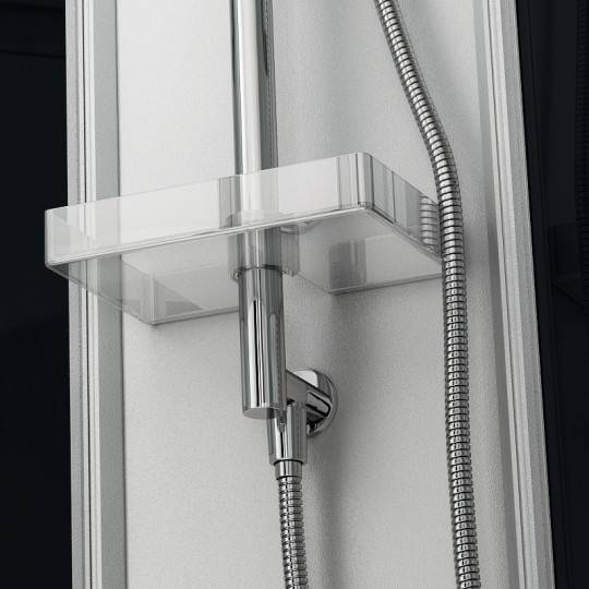 Tablette de rangement et flexible douchette en inox avec système anti-torsion