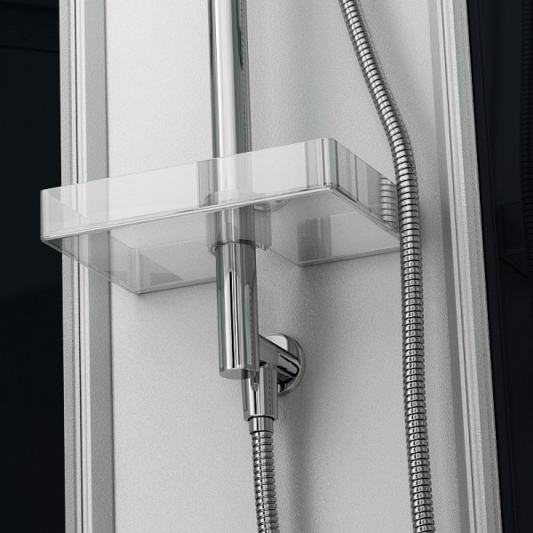 Tablette de rangement et flexible douchette en inox avec système anti-torsion