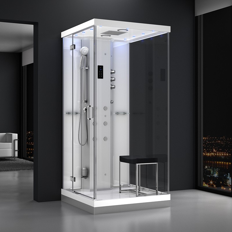 Cabine douche hammam URBAN 100x100cm (version gauche) avec verres blancs sur 1 côté