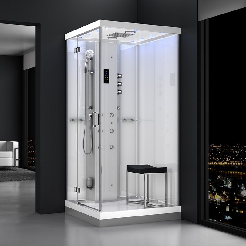 Cabine douche hammam URBAN 100x100cm (version gauche) avec verres blancs sur 2 côtés Cabine douche hammam URBAN 100x100cm (version gauche) avec verres blancs sur 2 côtés