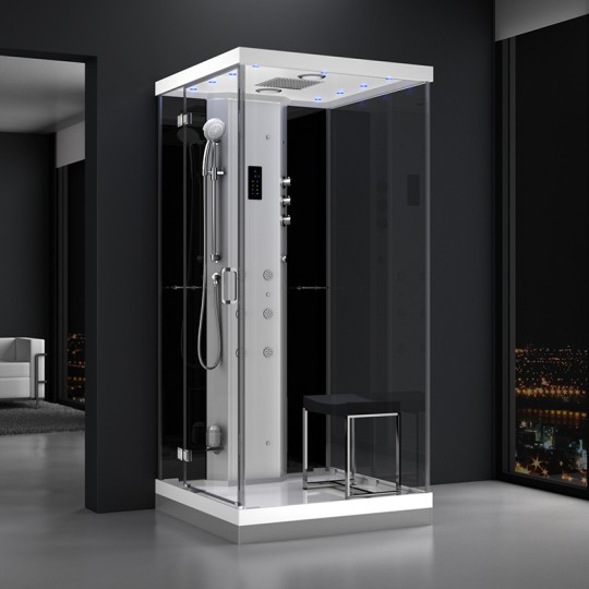 Cabine douche hammam URBAN 100x100cm (version gauche) avec verres noirs sur 1 côté