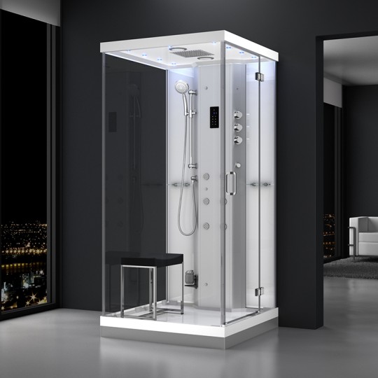 Cabine douche hammam URBAN 100x100cm (version droite) avec verres blancs sur 1 côté