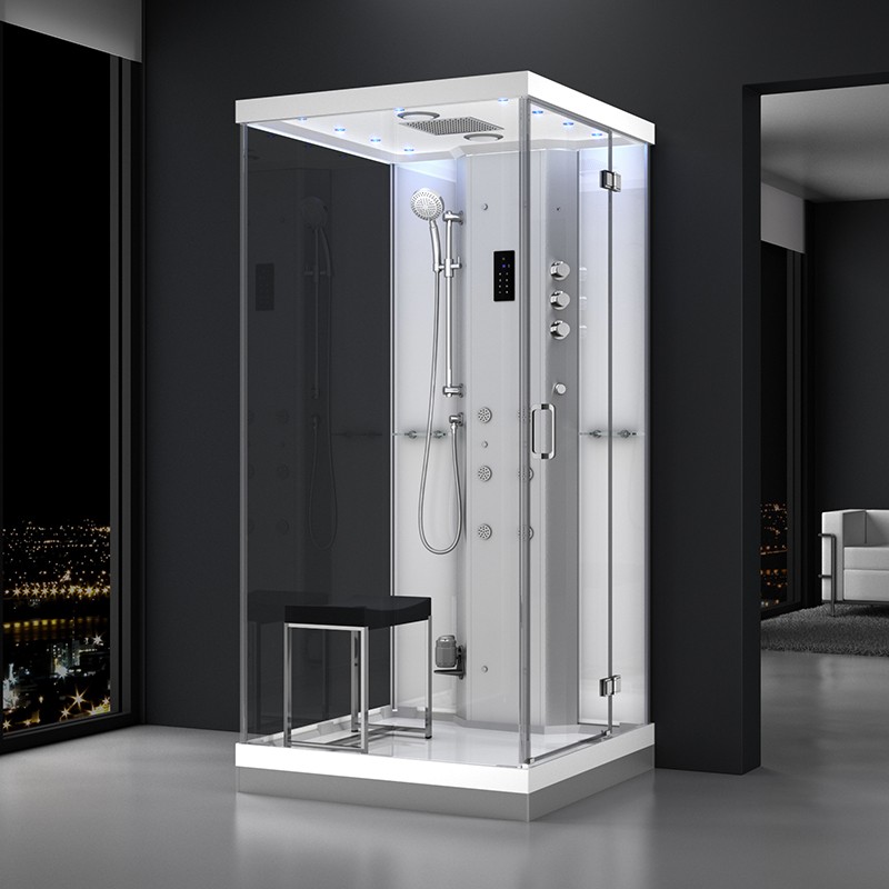 Cabine douche hammam URBAN 100x100cm (version droite) avec verres blancs sur 1 côté Cabine douche hammam URBAN 100x100cm (version droite) avec verres blancs sur 1 côté