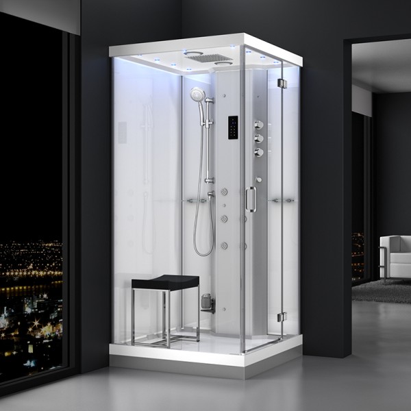 Cabine douche hammam URBAN 100x100cm (version droite) avec verres blancs sur 2 côtés