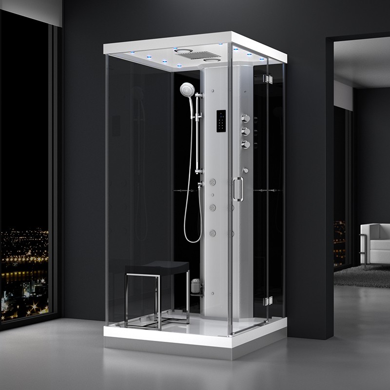Cabine douche hammam URBAN 100x100cm (version droite) avec verres noirs sur 1 côté Cabine douche hammam URBAN 100x100cm (version droite) avec verres noirs sur 1 côté