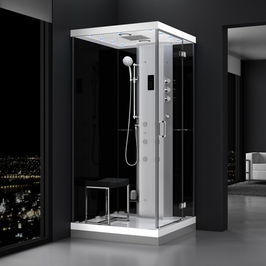Cabine douche hammam URBAN 100x100cm (version droite) avec verres noirs sur 2 côtés