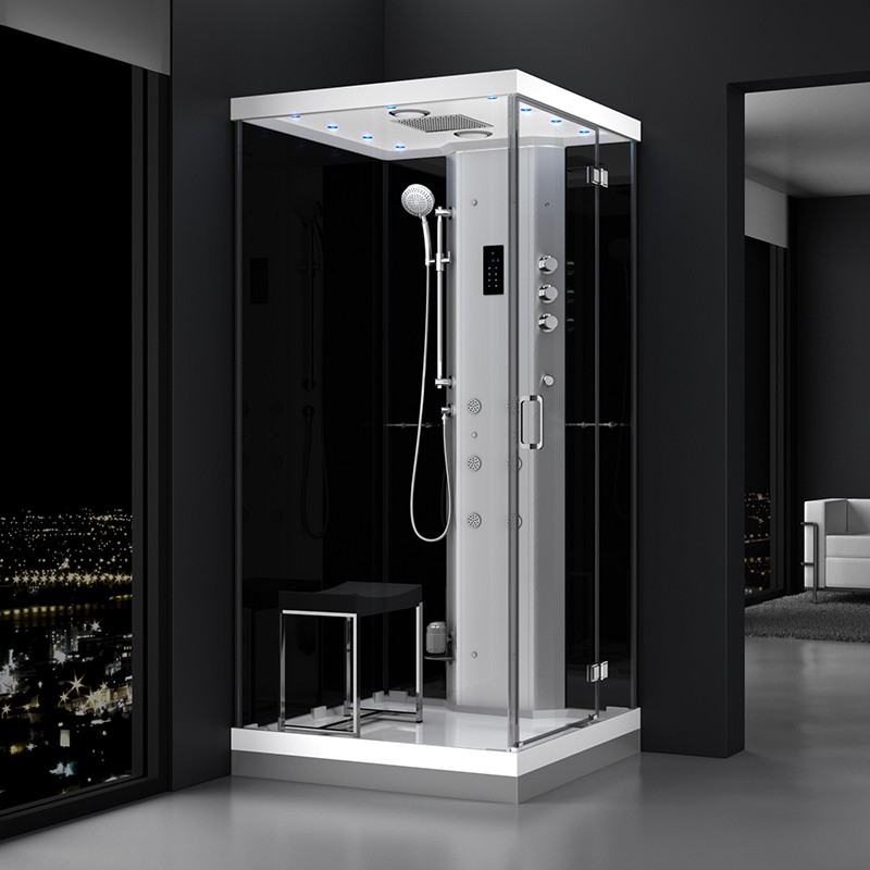 Cabine douche hammam URBAN 100x100cm (version droite) avec verres noirs sur 2 côtés Cabine douche hammam URBAN 100x100cm (version droite) avec verres noirs sur 2 côtés