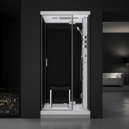 Cabine douche hammam URBAN 100x100cm (version droite) avec verres noirs sur 3 côtés
