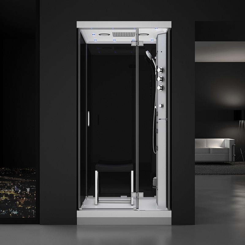 Cabine douche hammam URBAN 100x100cm (version droite) avec verres noirs sur 3 côtés Cabine douche hammam URBAN 100x100cm (version droite) avec verres noirs sur 3 côtés