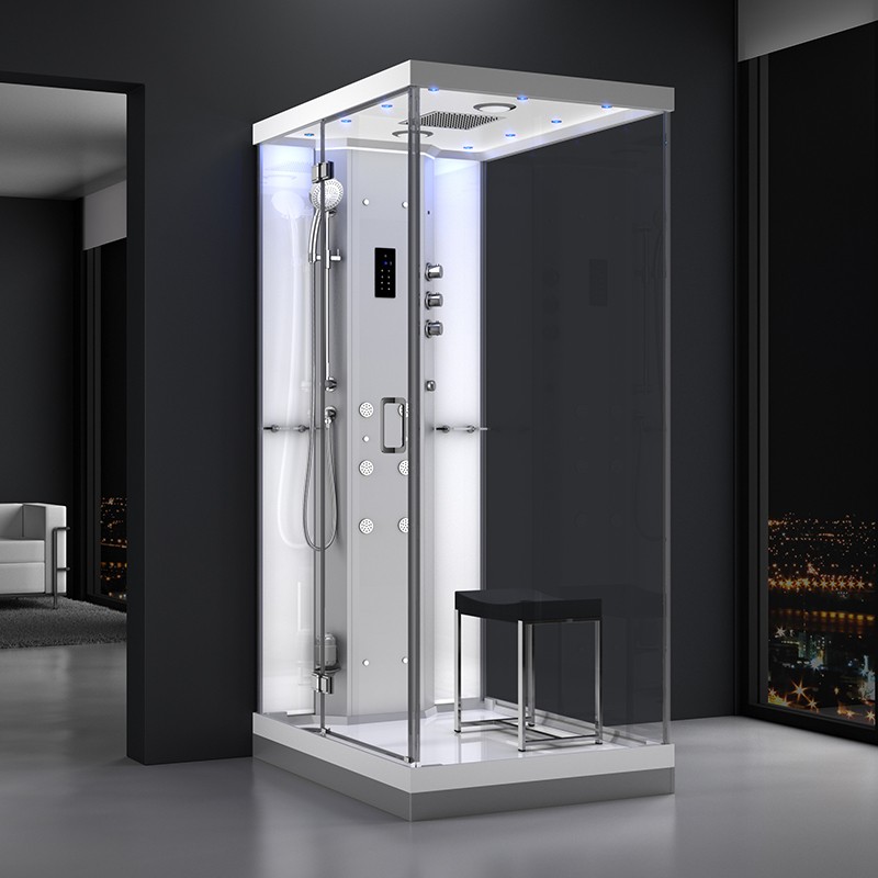 Cabine douche hammam URBAN 120x90cm (version gauche) avec verres blancs sur 1 côté Cabine douche hammam URBAN 120x90cm (version gauche) avec verres blancs sur 1 côté