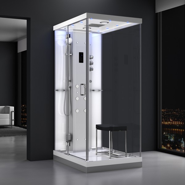 Cabine douche hammam URBAN 120x90cm (version gauche) avec verres blancs sur 1 côté