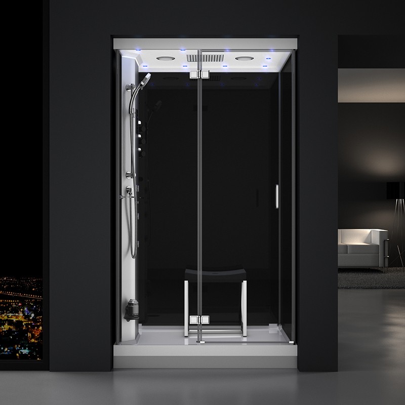 Cabine douche hammam URBAN 120x90cm (version gauche) avec verres noirs sur 3 côtés Cabine douche hammam URBAN 120x90cm (version gauche) avec verres noirs sur 3 côtés