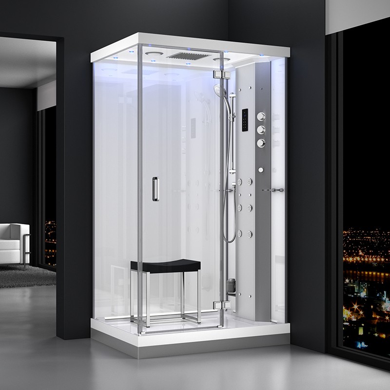Cabine douche hammam URBAN 120x90cm (version droite) avec verres blancs sur 2 côtés
