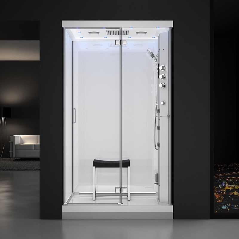 Cabine douche hammam URBAN 120x90cm (version droite) avec verres blancs sur 3 côtés Cabine douche hammam URBAN 120x90cm (version droite) avec verres blancs sur 3 côtés