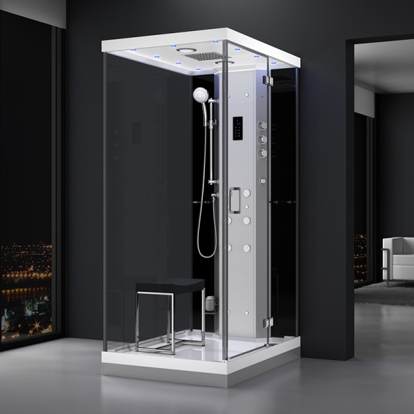 Cabine douche hammam URBAN 120x90cm (version droite) avec verres noirs sur 1 côté