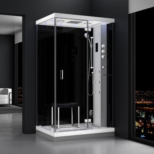Cabine douche hammam URBAN 120x90cm (version droite) avec verres noirs sur 2 côtés