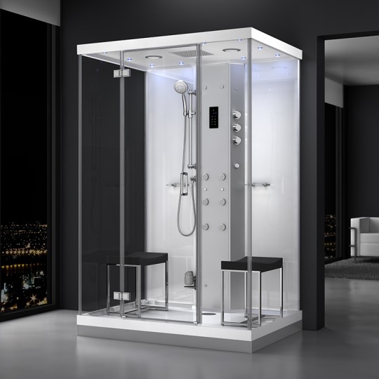 Cabine douche hammam URBAN 140x100 cm avec verres blancs sur 1 côté