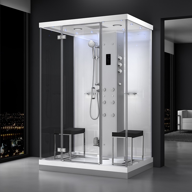 Cabine douche hammam URBAN 140x100 cm avec verres blancs sur 1 côté Cabine douche hammam URBAN 140x100 cm avec verres blancs sur 1 côté
