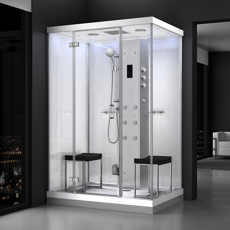 Cabine douche hammam URBAN 140x100 cm avec verres blancs sur 2 côtés Cabine douche hammam URBAN 140x100 cm avec verres blancs sur 2 côtés