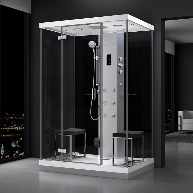 Cabine douche hammam URBAN 140x100 cm avec verres noirs sur 1 côté Cabine douche hammam URBAN 140x100 cm avec verres noirs sur 1 côté