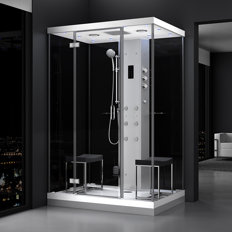 Cabine douche hammam URBAN 140x100 cm avec verres noirs sur 2 côtés Cabine douche hammam URBAN 140x100 cm avec verres noirs sur 2 côtés