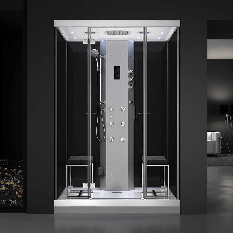 Cabine douche hammam URBAN 140x100 cm avec verres noirs sur 3 côtés
