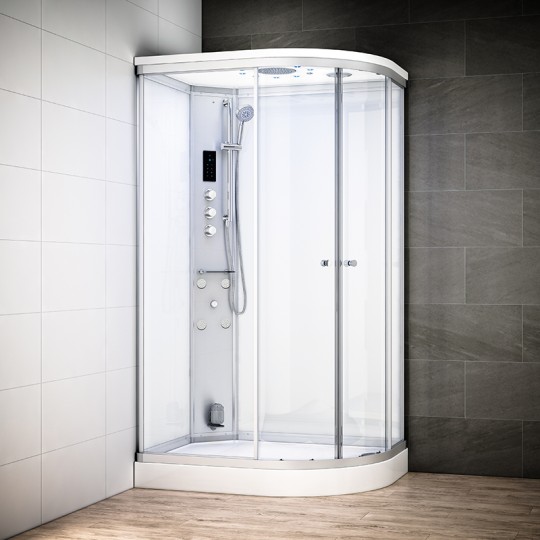 Cabine douche hammam SILVER asymétrique | Version gauche avec vitres blanche