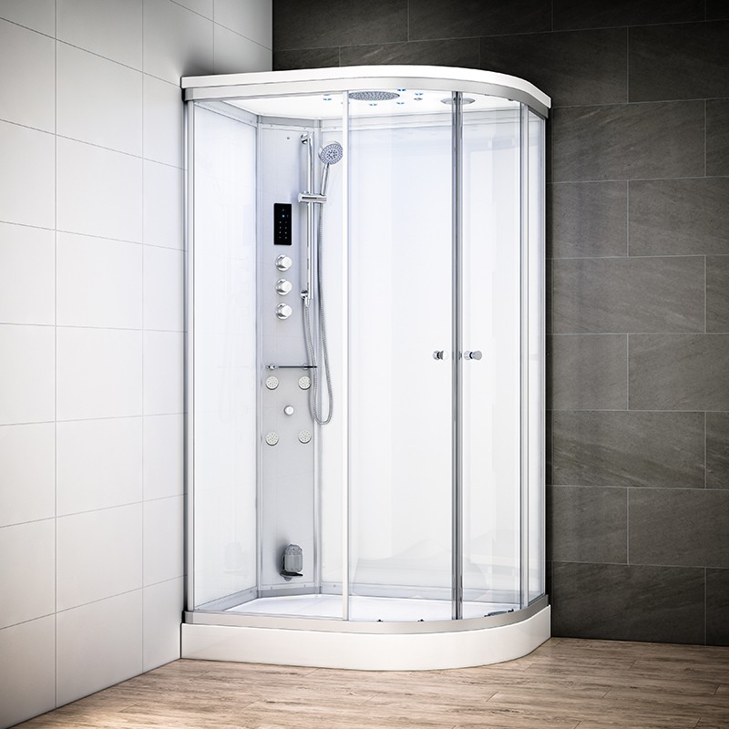 Cabine douche hammam SILVER asymétrique | Version gauche avec vitres blanche Cabine douche hammam SILVER asymétrique | Version gauche avec vitres blanche