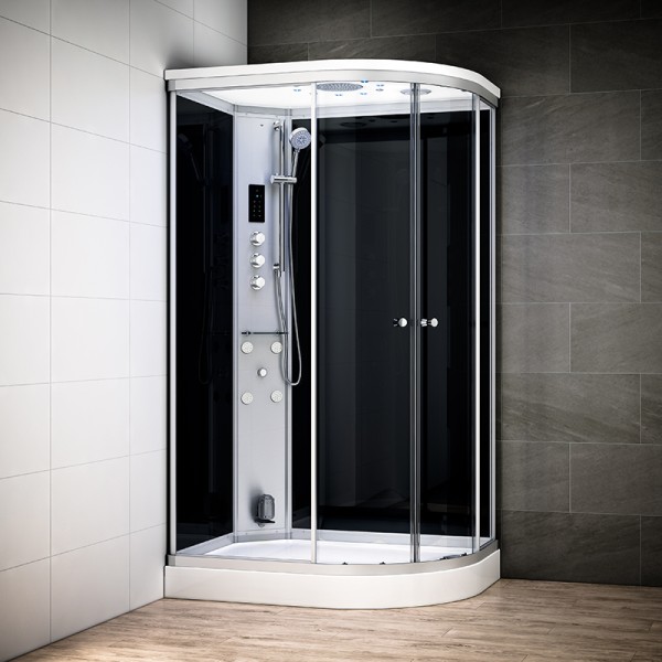 Cabine douche hammam SILVER asymétrique | Version gauche avec vitres noires