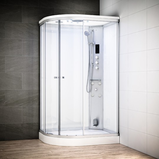 Cabine douche hammam 120 x 90 SILVER Blanc asymétrique