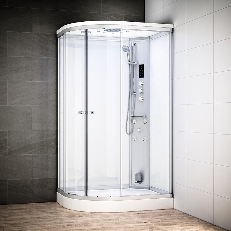 Cabine douche hammam SILVER asymétrique | Version droite avec vitres blanches Cabine douche hammam SILVER asymétrique | Version droite avec vitres blanches