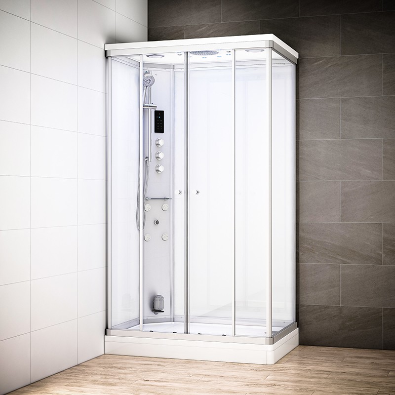 Cabine douche hammam SILVER rectangulaire | Version gauche avec vitres blanches